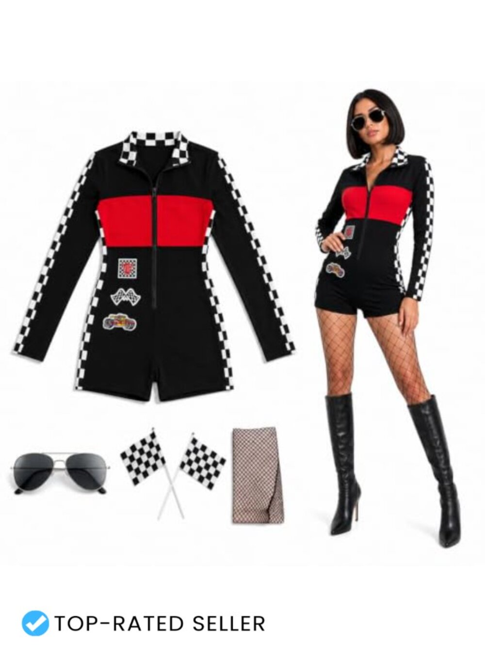 Halloween Race Car Driver Costume for Women Racer Jumpsuit Outfit S-XL